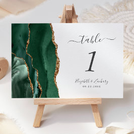 Emerald Grönt Guld Agate Bröllop Bordsnummer