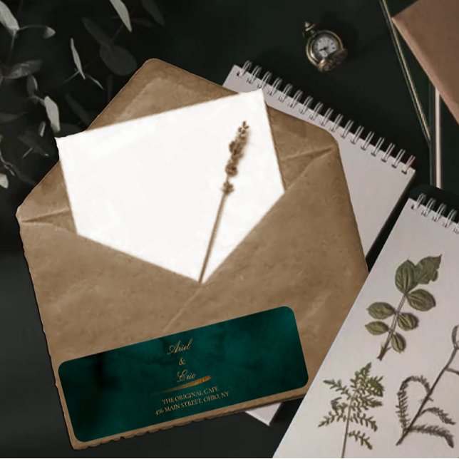 Emerald Grönt Guld Agate Bröllop Returadress Etikett (Skapare uppladdad)