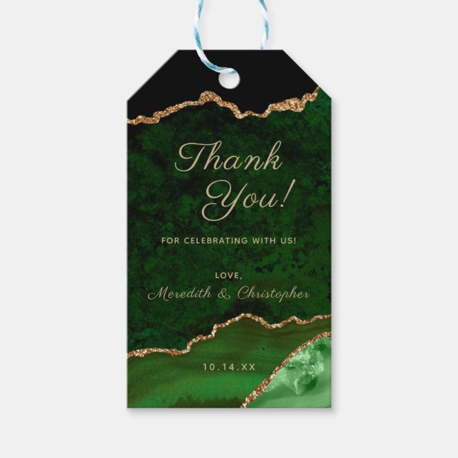 Emerald Grönt Guld Agate Bröllop Tack Presentetikett (Framsidan)