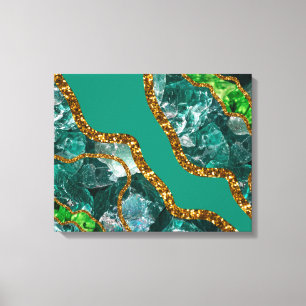 Emerald Grönt & Guld Agate Geode Glitter Canvastryck