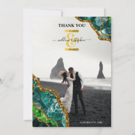 Emerald Grönt & Guld Agate Geode Glitter Monogram Tack Kort