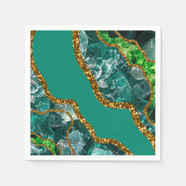 Emerald Grönt & Guld Agate Geode Glitter Pappersservett (Framsidan)