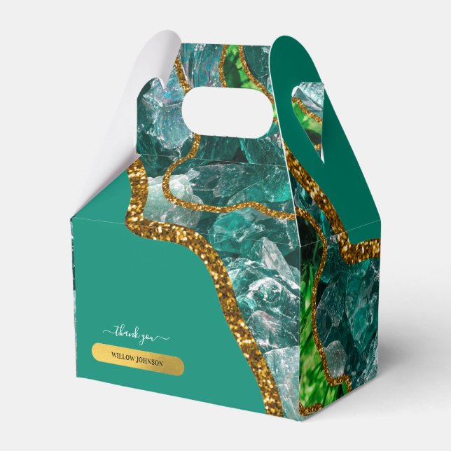 Emerald Grönt & Guld Agate Geode Glitter Presentaskar (Framsidan Sidan)