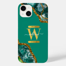 Emerald Grönt & Guld Agate Geode Monogram