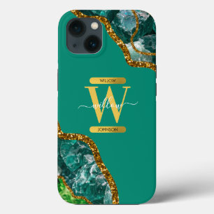 Emerald Grönt & Guld Agate Geode Monogram