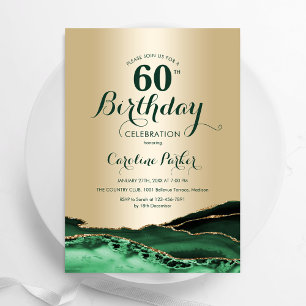 Emerald Grönt Guld Agate Marble 60 Birthday Inbjudningar
