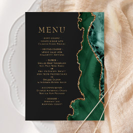 Emerald Grönt Guld Agate Mörk Bröllop Menu Meny