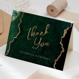 Emerald Grönt Guld Agate-skript Bröllop Tack Kort