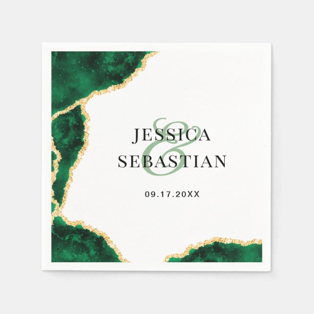 Emerald Grönt Guld Agate White Elegant bröllop Pappersservett (Framsidan)