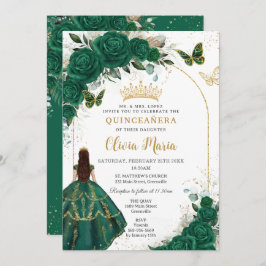 Emerald Grönt Guld Arch Butterflies Quinceañera Inbjudningar