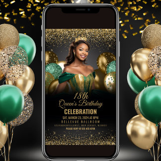 Emerald Grönt Guld Balloons Birthday-inbjudan Inbjudningar