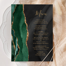 Emerald Grönt Guld Black Agate Bröllop Menu Meny
