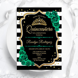 Emerald Grönt Guld Black Elegant Quinceanera Inbjudningar