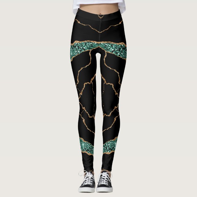 Emerald Grönt Guld Black Leggings (Framsida)