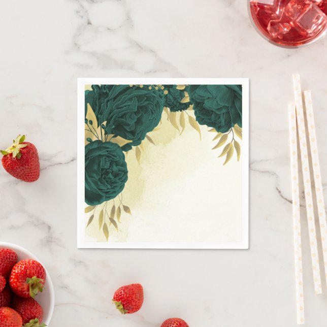 Emerald grönt guld blommigt bröllop pappersservett (Insitu)
