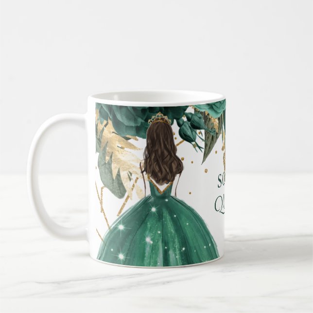 Emerald Grönt Guld Blommigt Princess Quinceanera Kaffemugg (Vänster)