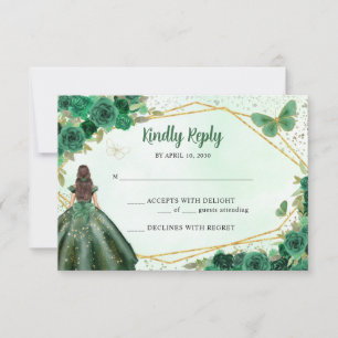 Emerald Grönt Guld Blommigt Princess Quinceañera OSA Kort
