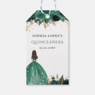 Emerald Grönt Guld Blommigt Princess Quinceanera Presentetikett