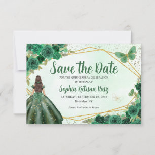 Emerald Grönt Guld Blommigt Princess Quinceañera Spara Datumet