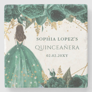 Emerald Grönt Guld Blommigt Princess Quinceanera Stenunderlägg
