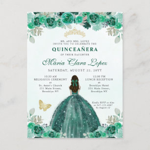 Emerald Grönt Guld Blommigt Princess Quinceañera Vykort