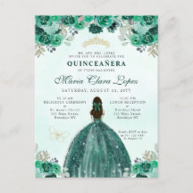 Emerald Grönt Guld Blommigt Princess Quinceañera