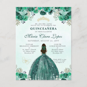 Emerald Grönt Guld Blommigt Princess Quinceañera Vykort