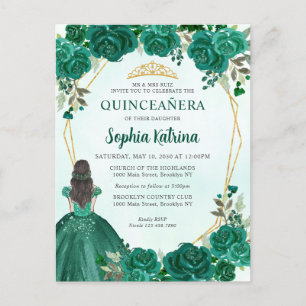 Emerald Grönt Guld Blommigt Princess Quinceañera Vykort