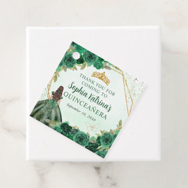 Emerald Grönt Guld Blommigt Princess Tiara Tack Gåvor Etiketter (På plats)