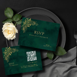 Emerald Grönt Guld Blommigt QR Bröllop OSA Tilläggskort