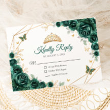 Emerald Grönt Guld Blommigt Quinceanera Reply