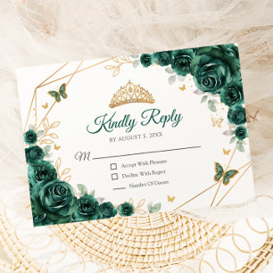 Emerald Grönt Guld Blommigt Quinceanera Reply OSA Kort