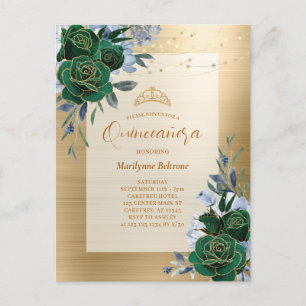Emerald Grönt Guld Blommigt Quinceañera Vykort