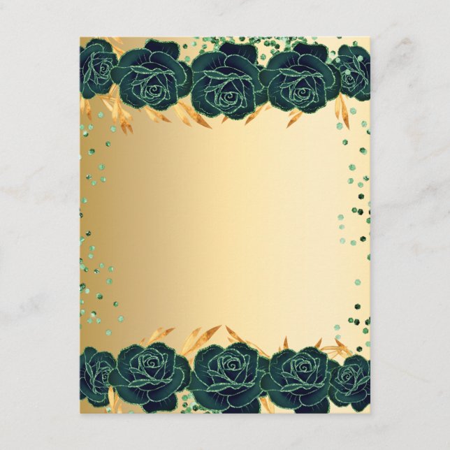 Emerald grönt guld blommor party stationärt kort (Framsida)