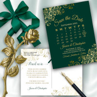 Emerald Grönt Guld Bröllop spara datum Kalender