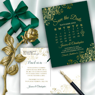 Emerald Grönt Guld Bröllop spara datum Kalender Meddelande Vykort