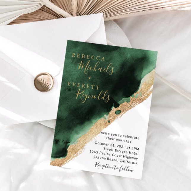 Emerald Grönt & Guld bröllopsinbjudan Inbjudningar (Skapare uppladdad)