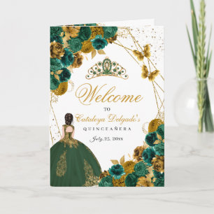Emerald Grönt & Guld Butterfly Quinceanera Program
