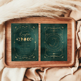 Emerald Grönt Guld Celestial bröllopsmottagning Inbjudningar