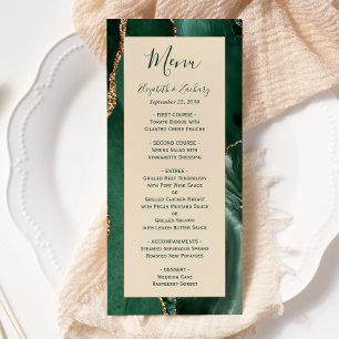 Emerald Grönt Guld Champagne Bröllop Menu Meny