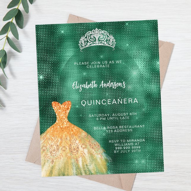 Emerald grönt guld dress tiara Quinceanera budget (Skapare uppladdad)