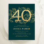 Emerald Grönt Guld Elegant 40:e födelsedagen Inbjudningar<br><div class="desc">Elegant dyker upp grönt guld 40-årsinbjudan. Anpassadets moderna femininindesign med ro botaniska accenter och faux glitter guld. Enkel perfekt för inbjudan-kort i blommigt för en snyggt kvinnlig dag firande. Anpassa med dina egna detaljer. Skrivna Zazzle-inbjudningar eller digital utskrivbar mall för omedelbar nedladdning.</div>