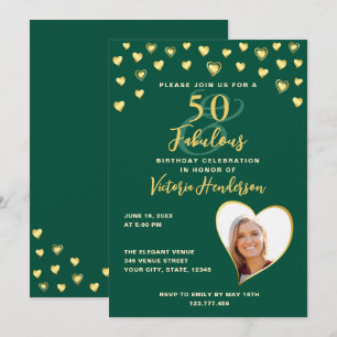 Emerald Grönt & Guld Elegant 50:e födelsedagen Inbjudningar