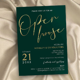 Emerald Grönt & Guld Elegant Business Open House Inbjudningar