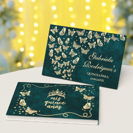 Emerald Grönt Guld Elegant Butterfly Quinceañera