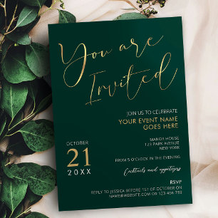 Emerald Grönt & Guld Elegant Script Company Event Inbjudningar