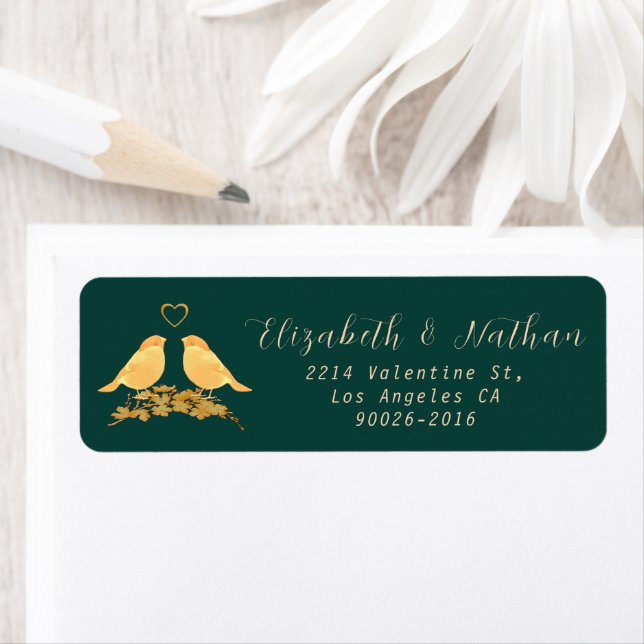 Emerald Grönt & Guld Flowers Returadressetikett Returadress Etikett (Insitu)