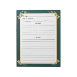 Emerald Grönt Guld Foliage Recipe Binder Antecknin Anteckningsblock
