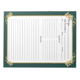 Emerald Grönt Guld Foliage Recipe Binder Antecknin Anteckningsblock