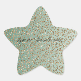 Emerald Grönt Guld Glam Glitter Leopard Skriv ut G Stjärnformat Klistermärke